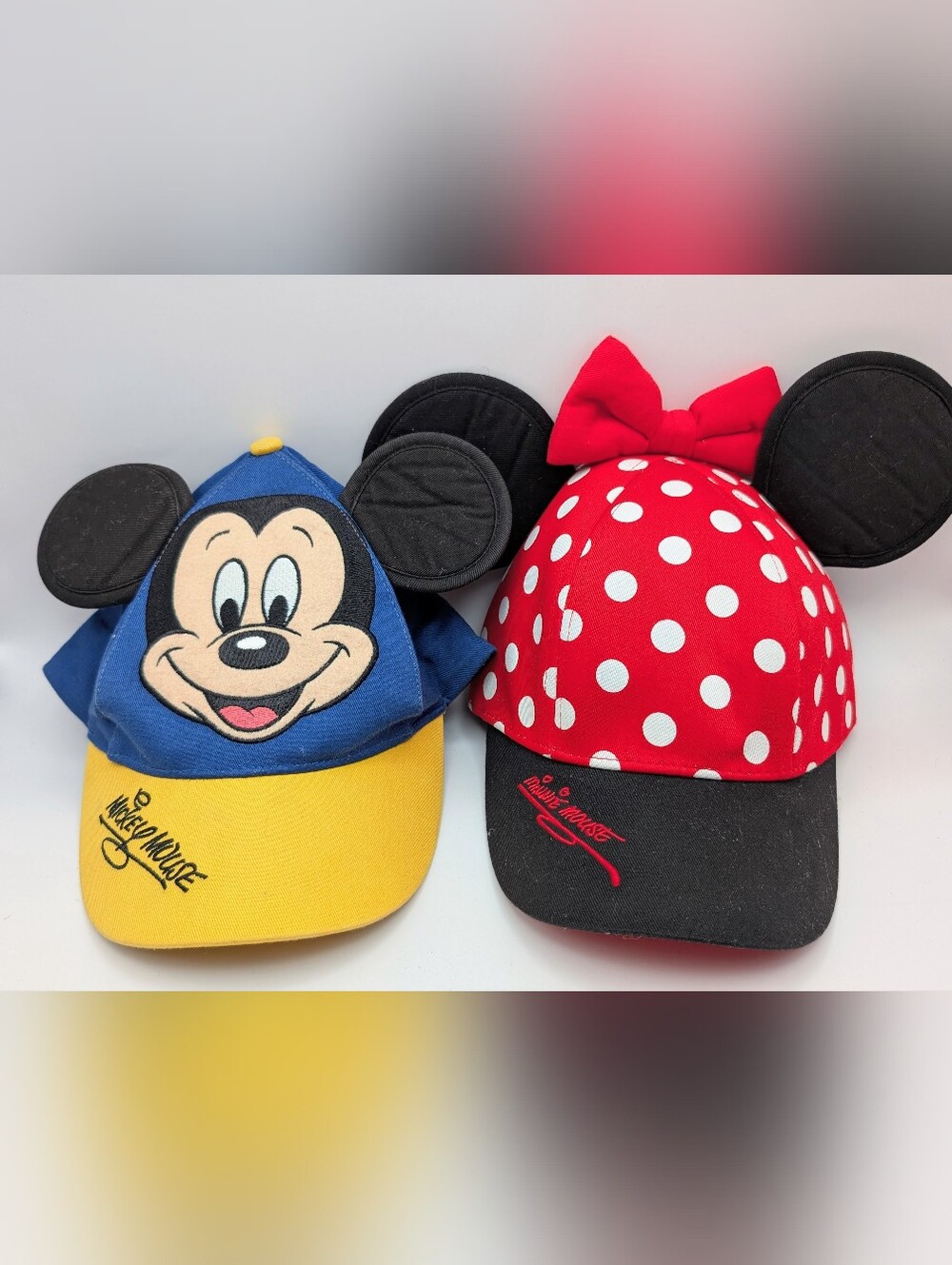 Youth Mickey & Minnie Mouse Polka Dot Ears Snapback Hats Disney Parks Pair Of 2